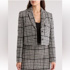 Calvin Klein Women's Plaid Tweed Cropped Blazer Size 16